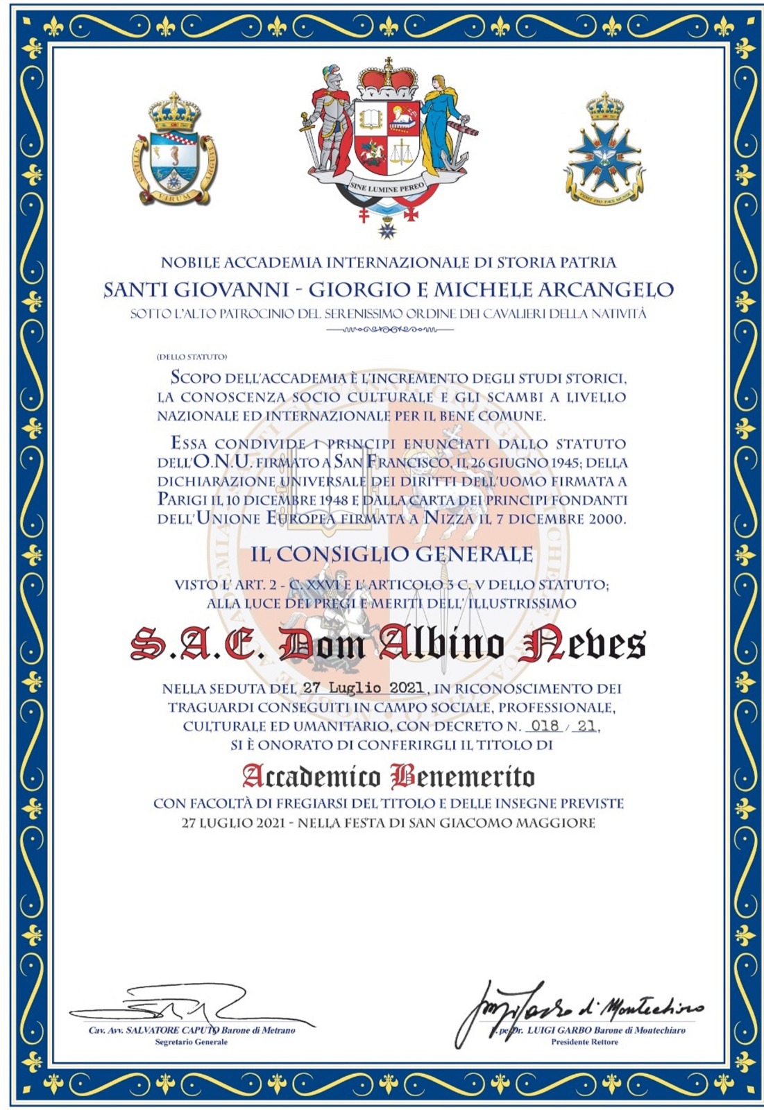 Documento: Accademico Benemerito