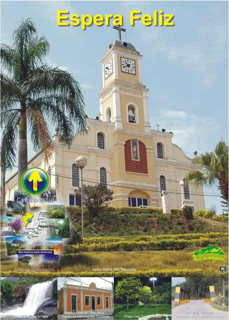 Igreja ao lado de um marco do Caminho da Luz